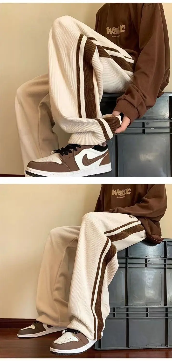 Men Brown Corduroy Straight Leg Sweat Pants Loose Fit — feature 8