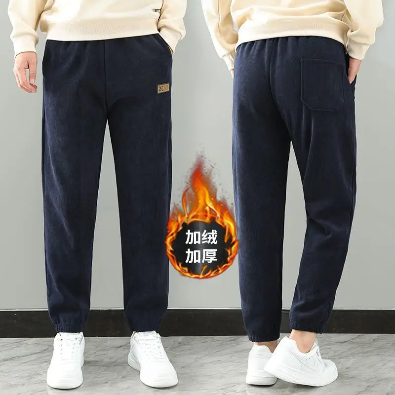 Men's Fleece Lined Casual Pants Dark Blue Loose Fit - Image 6