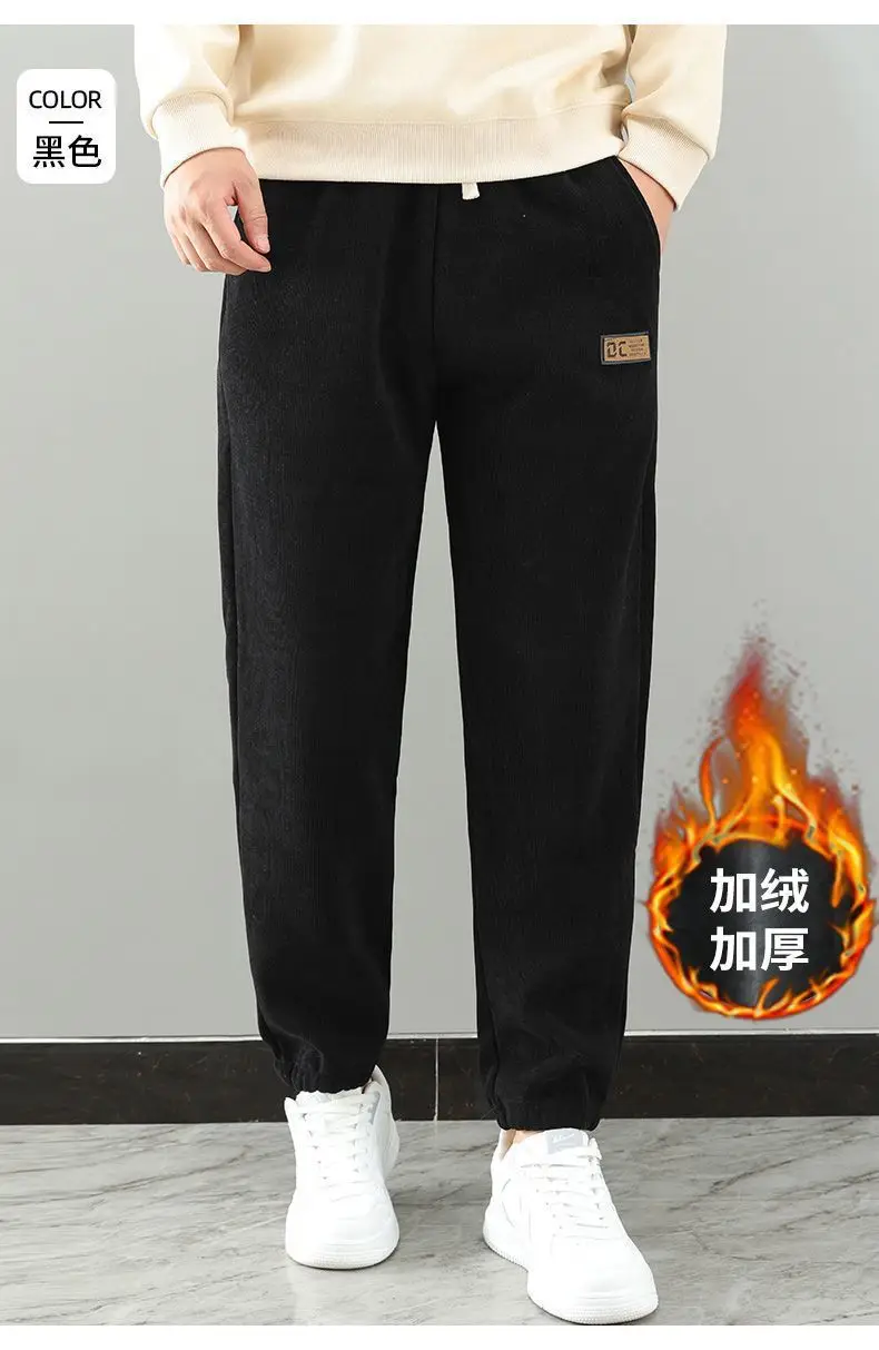 Men's Fleece Lined Casual Pants Dark Blue Loose Fit — feature 13