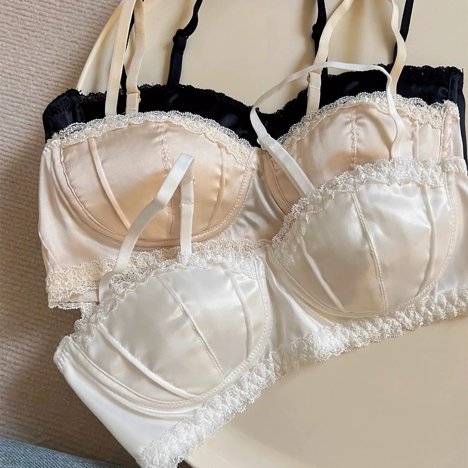 New Style Pure French Satin Shell Cup Underwear Women's Summer No Steel Ring No Mark Small Chest Push-up Women's Bra — feature 12