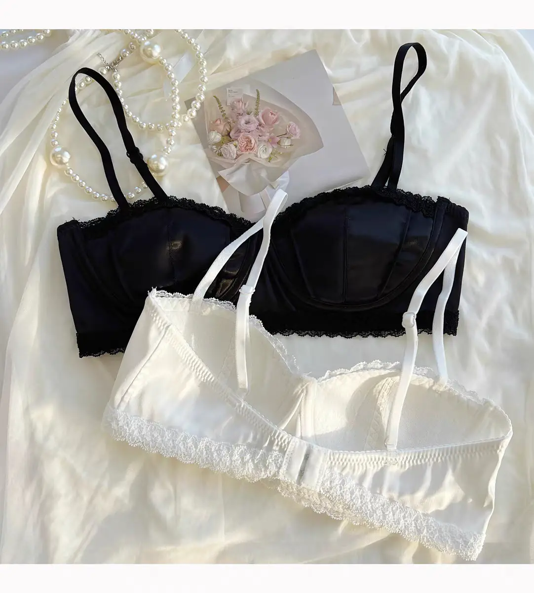 New Style Pure French Satin Shell Cup Underwear Women's Summer No Steel Ring No Mark Small Chest Push-up Women's Bra — feature 2