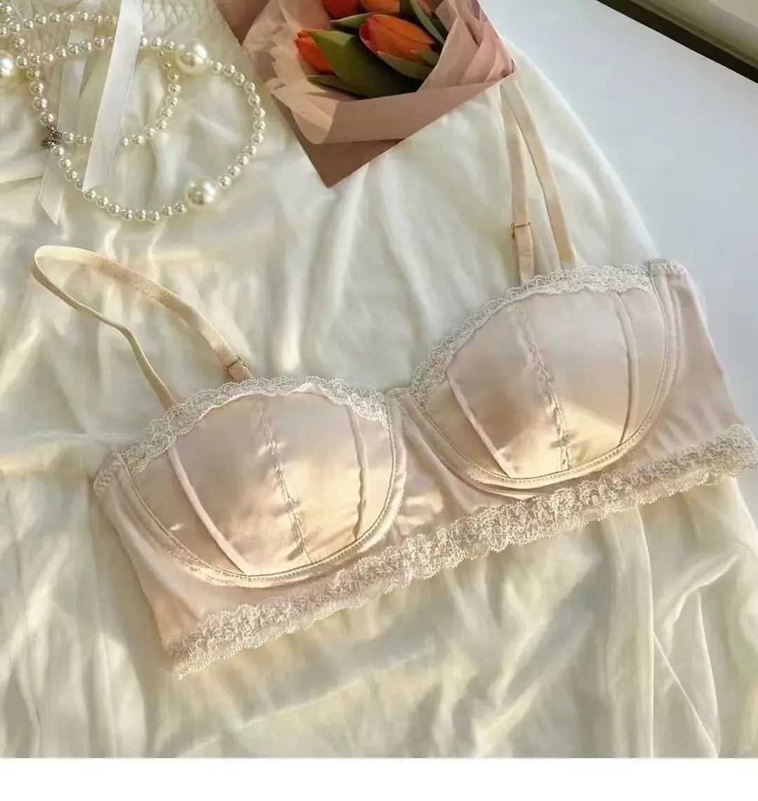 New Style Pure French Satin Shell Cup Underwear Women's Summer No Steel Ring No Mark Small Chest Push-up Women's Bra