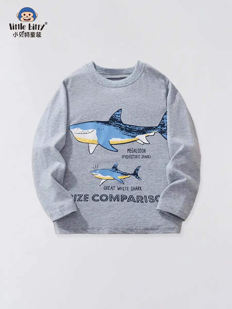 Nealgodon Shark Long Sleeve T-Shirt Gray Boys - Image 3