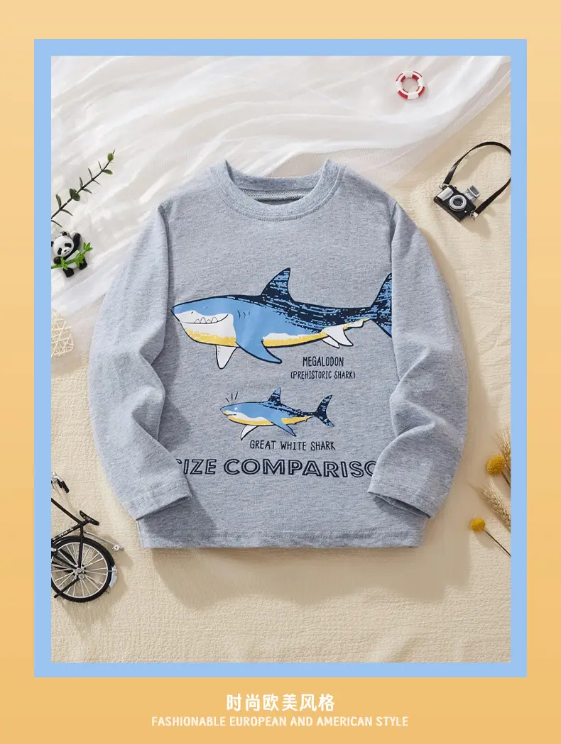 Nealgodon Shark Long Sleeve T-Shirt Gray Boys — feature 3