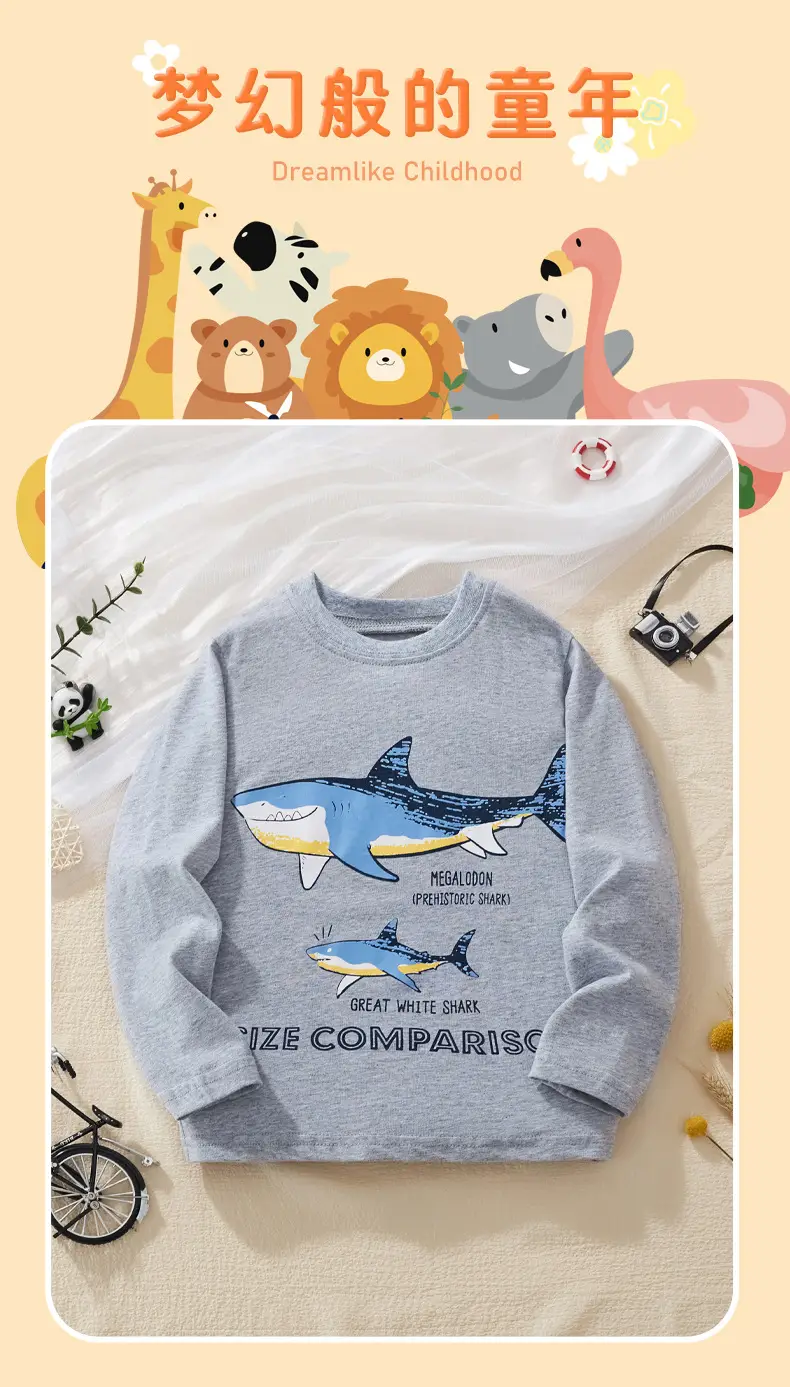 Nealgodon Shark Long Sleeve T-Shirt Gray Boys — feature 7