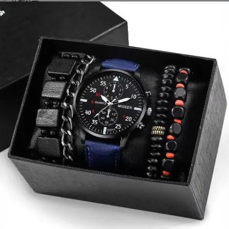Men's Explosions Geneva Quartz Watch Set with Beaded Bracelet