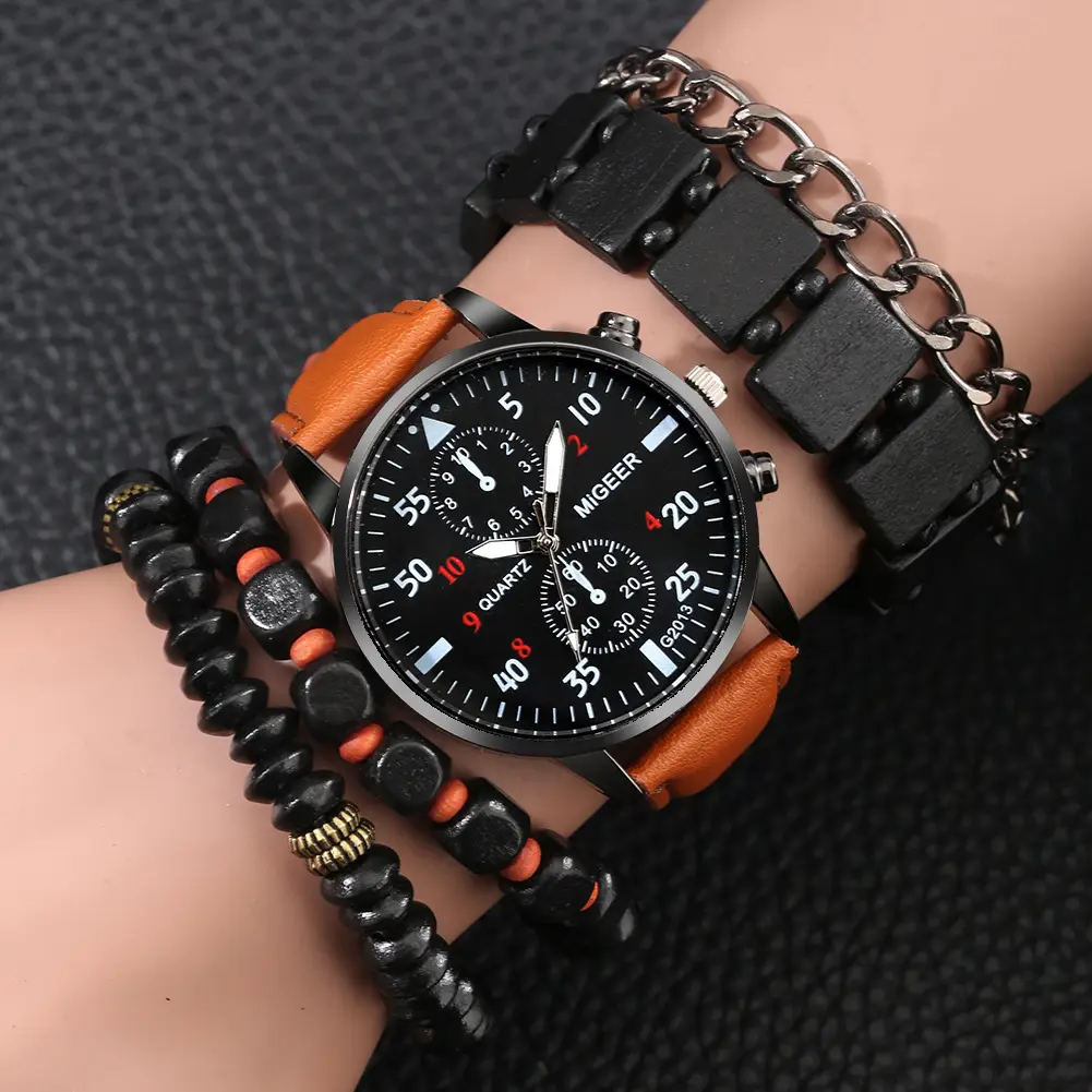 Men's Explosions Geneva Quartz Watch Set with Beaded Bracelet — feature 16
