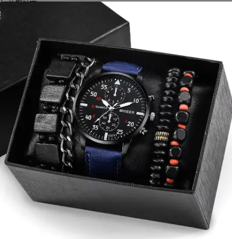 Men's Explosions Geneva Quartz Watch Set with Beaded Bracelet — feature 5