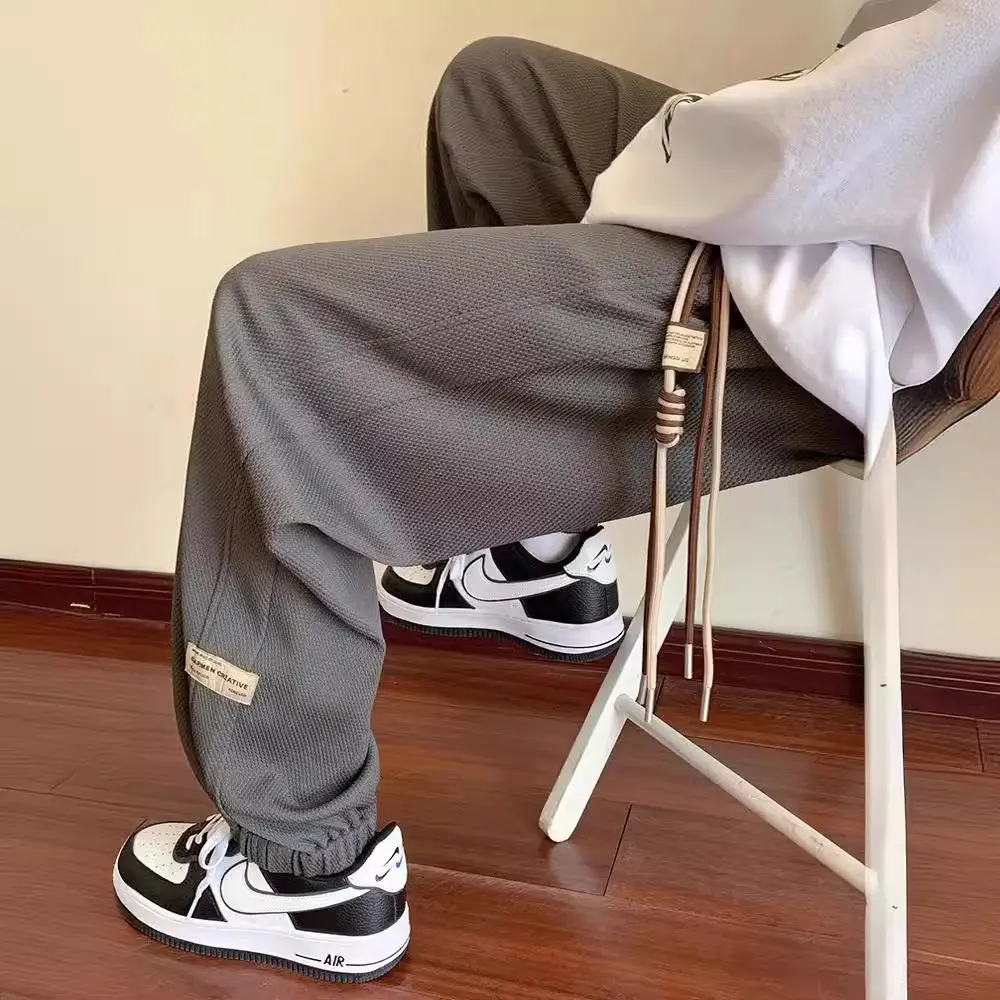 Men Grey Sweatpants 2024 Nine Point Strap