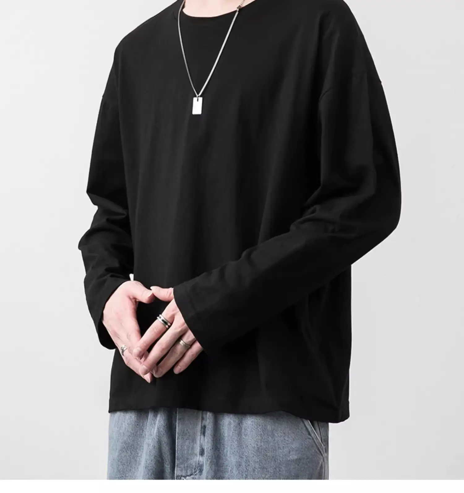Men White Long Sleeve Cotton T-Shirt Autumn Inner Jacket — feature 10