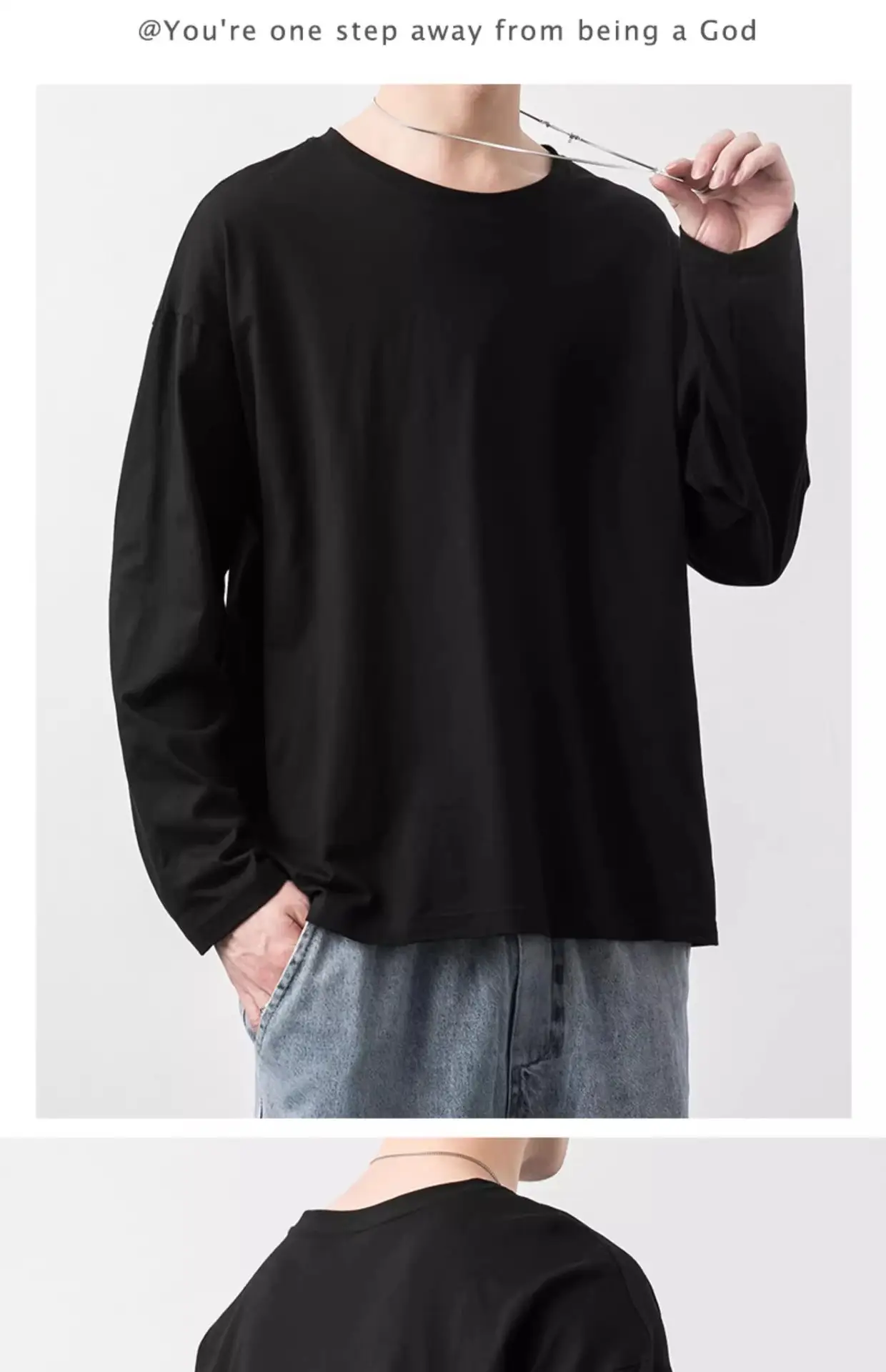 Men White Long Sleeve Cotton T-Shirt Autumn Inner Jacket — feature 11