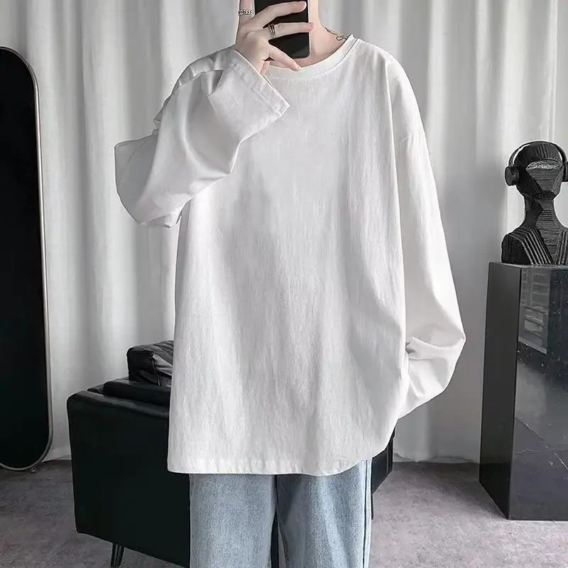 Men White Long Sleeve Cotton T-Shirt Autumn Inner Jacket - Image 3