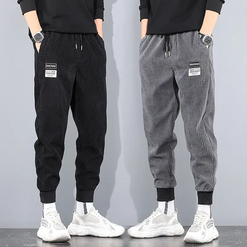 Men's Black Wool Warm Jogger Pants with Drawstring Waist - Image 8