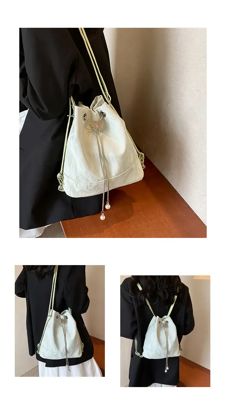Women's New Texture Chain Shoulder Bag Green Beige — feature 26