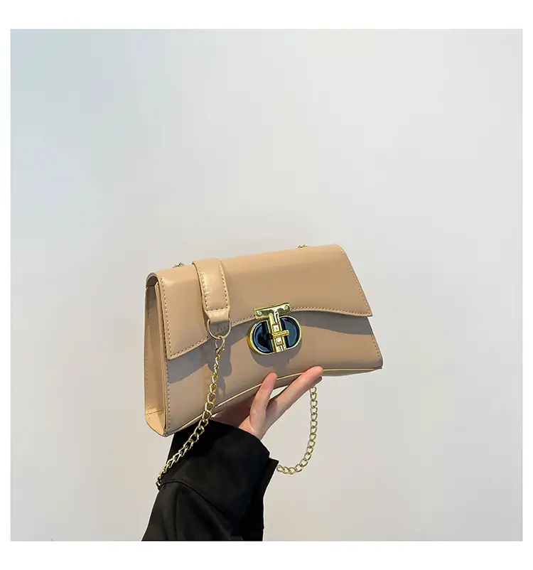 Retro Lock Chain Shoulder Bag Beige Gold - Image 4