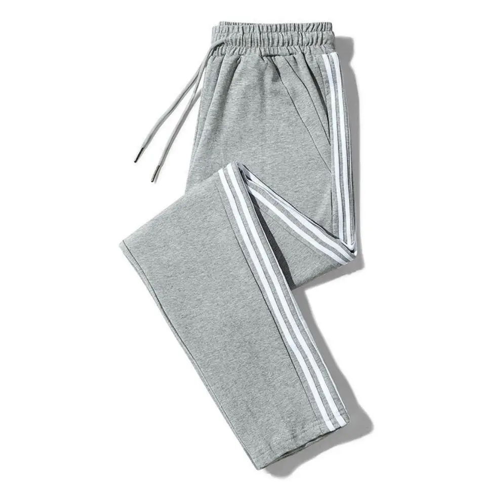Men Grey 3-Stripe Sweatpants Loose Straight Leg - Image 5