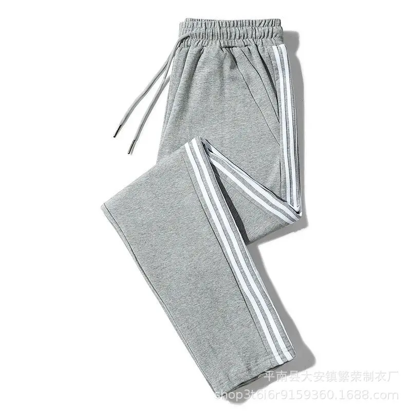Men Grey 3-Stripe Sweatpants Loose Straight Leg — feature 2