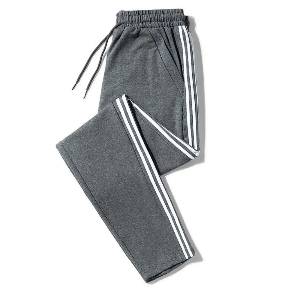 Men Grey 3-Stripe Sweatpants Loose Straight Leg - Image 3