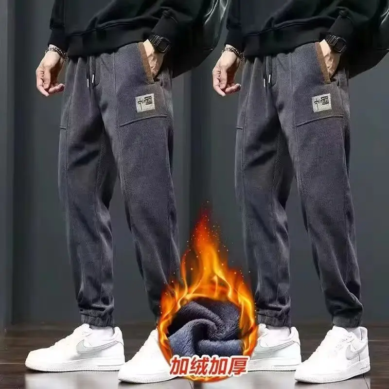 Men Fleece Lined Casual Pants Black Fall Winter - Image 7