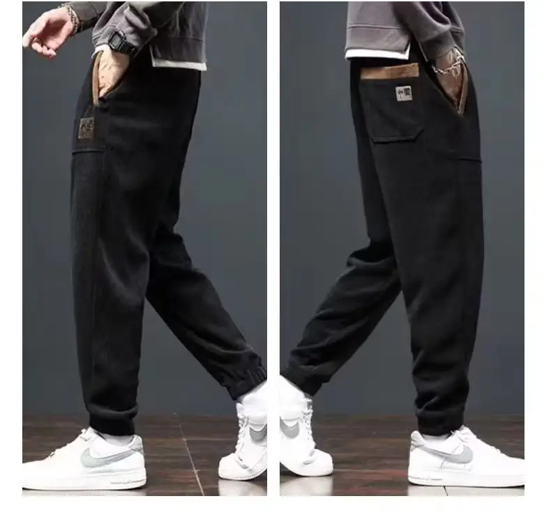 Men Fleece Lined Casual Pants Black Fall Winter — feature 10