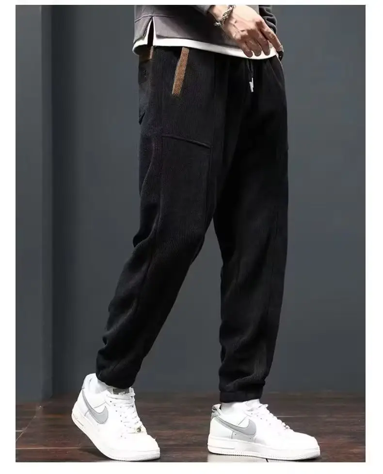 Men Fleece Lined Casual Pants Black Fall Winter — feature 11