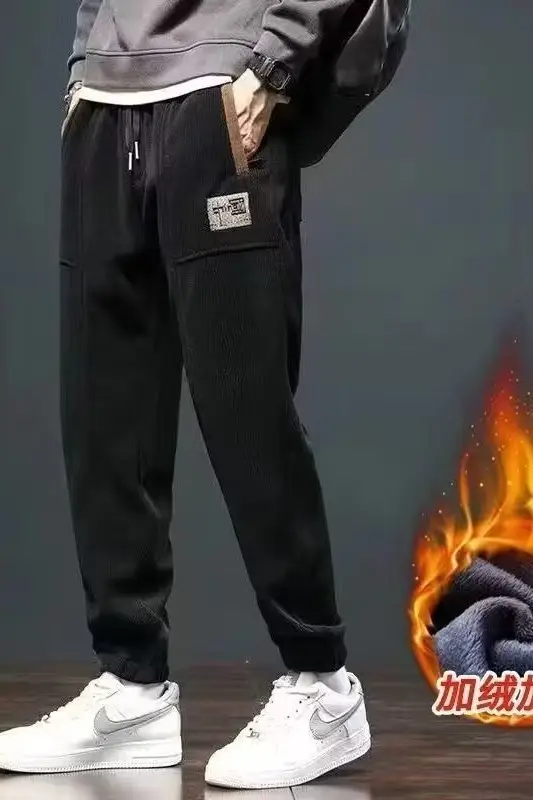 Men Fleece Lined Casual Pants Black Fall Winter — feature 17