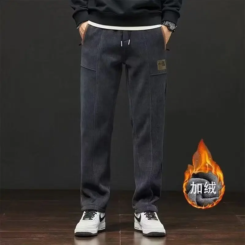 Men Fleece Lined Casual Pants Black Fall Winter — feature 18