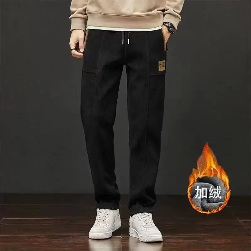 Men Fleece Lined Casual Pants Black Fall Winter — feature 19