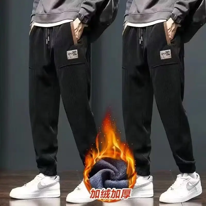 Men Fleece Lined Casual Pants Black Fall Winter — feature 4