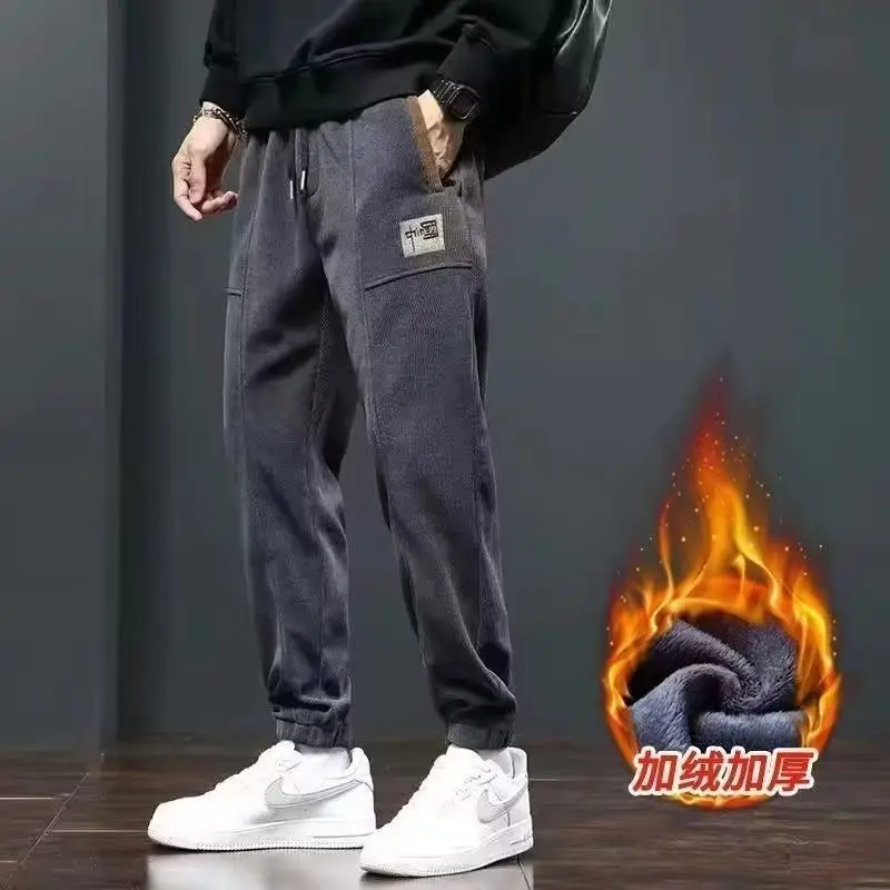 Men Fleece Lined Casual Pants Black Fall Winter — feature 8