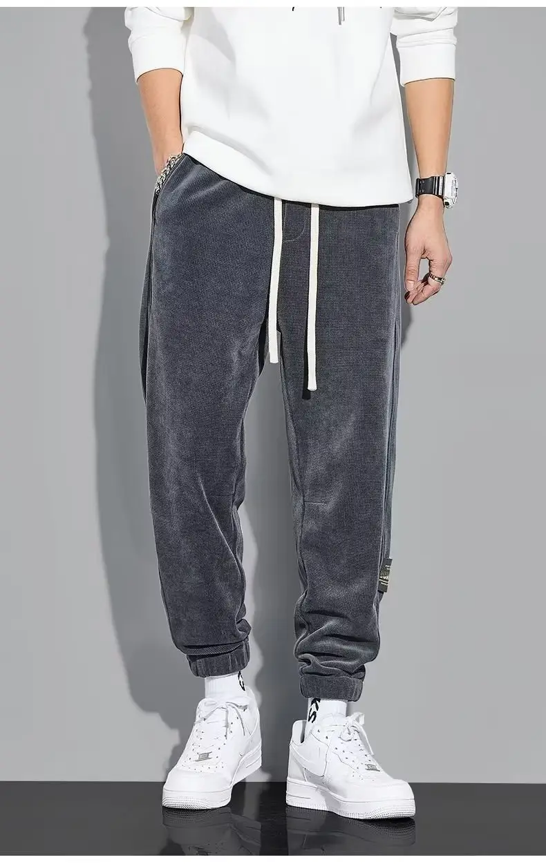 Men Velvet Warm Drawstring Pants Grey — feature 10