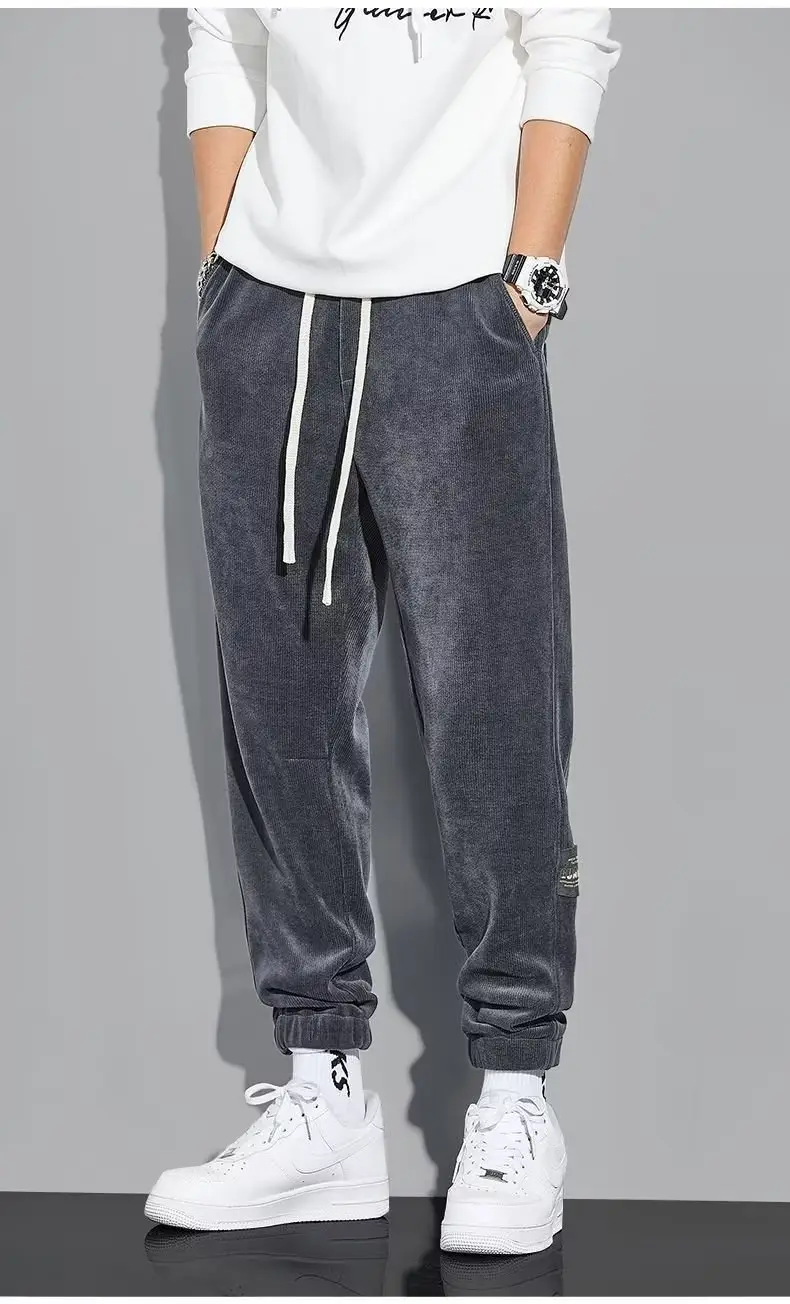 Men Velvet Warm Drawstring Pants Grey — feature 12