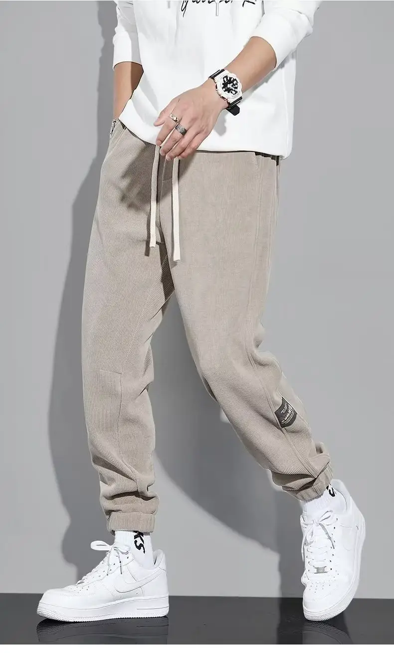 Men Velvet Warm Drawstring Pants Grey — feature 19
