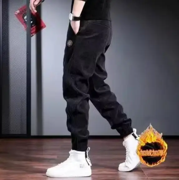 Men Black Fleece Casual Pants Warm Thick Sports Pants - Image 4