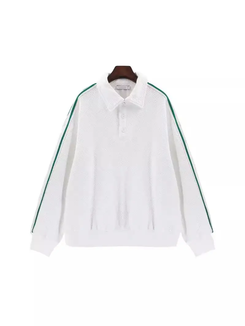 Men's White Lapel Polo Shirt with Striped Design - Image 9