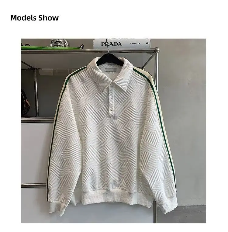 Men's White Lapel Polo Shirt with Striped Design — feature 10
