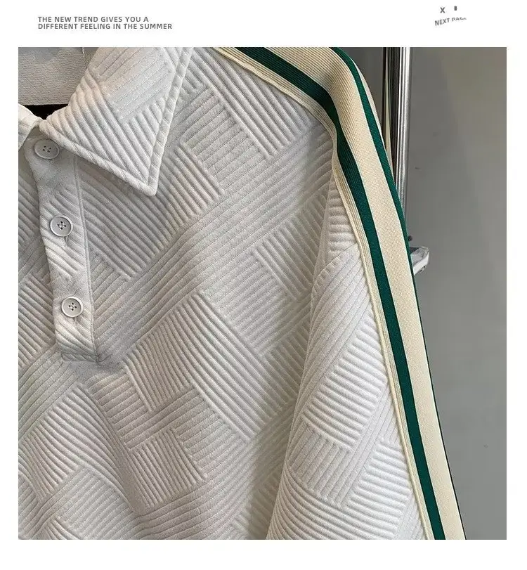 Men's White Lapel Polo Shirt with Striped Design — feature 11