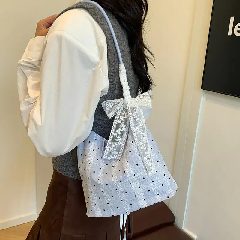 Women's White Polka Dot Shoulder Bag 2026 Spring Summer