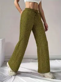 Women's 2025 Plaid Wide Leg Pants Pink Loose Casual - Image 6