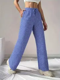 Women's 2025 Plaid Wide Leg Pants Pink Loose Casual - Image 7