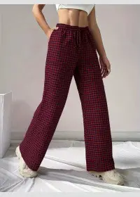 Women's 2025 Plaid Wide Leg Pants Pink Loose Casual — feature 3