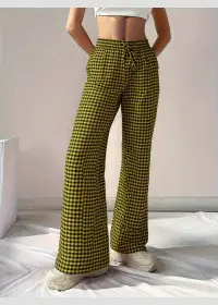Women's 2025 Plaid Wide Leg Pants Pink Loose Casual — feature 4