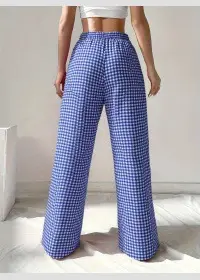 Women's 2025 Plaid Wide Leg Pants Pink Loose Casual — feature 5