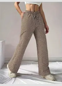 Women's 2025 Plaid Wide Leg Pants Pink Loose Casual — feature 6