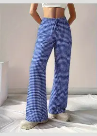 Women's 2025 Plaid Wide Leg Pants Pink Loose Casual - Image 3