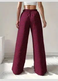 Women's 2025 Plaid Wide Leg Pants Pink Loose Casual - Image 4