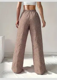 Women's 2025 Plaid Wide Leg Pants Pink Loose Casual - Image 5