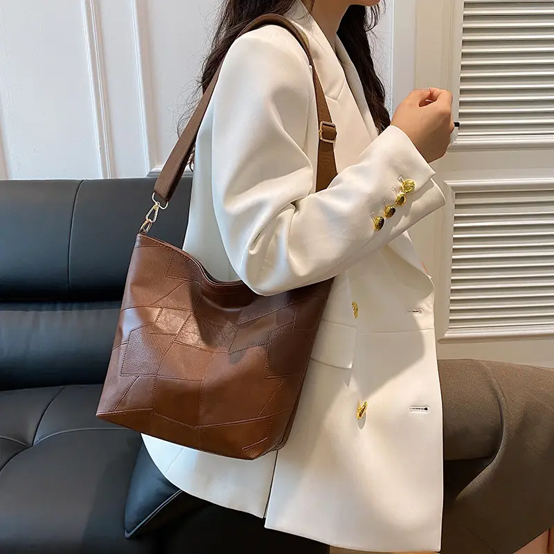 Brown Textured Shoulder Bag with Adjustable Strap
