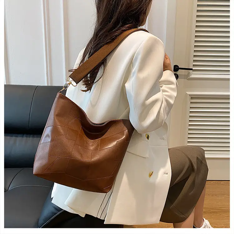 Brown Textured Shoulder Bag with Adjustable Strap — feature 13