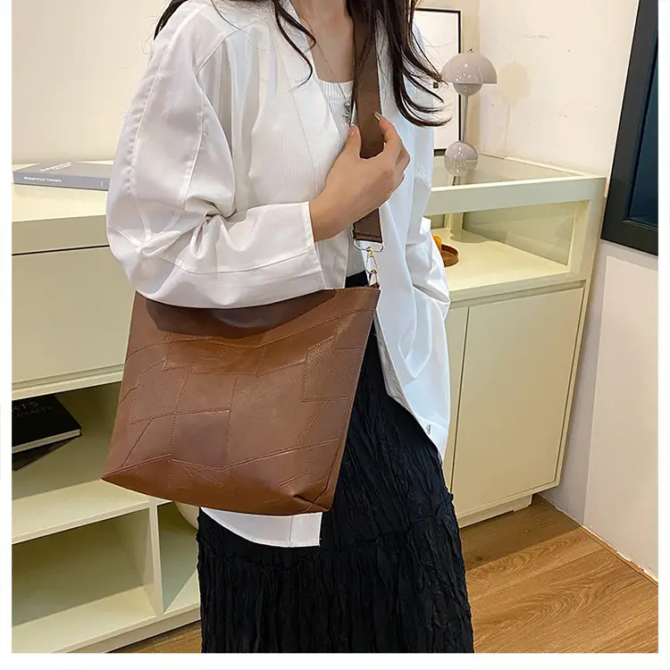 Brown Textured Shoulder Bag with Adjustable Strap — feature 14